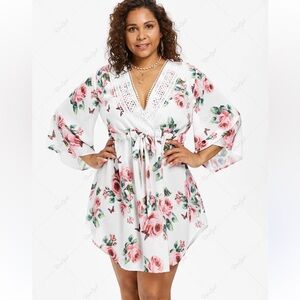 🎉Host Pick🎉 5X White & Pink Rose Butterfly Tie Dress